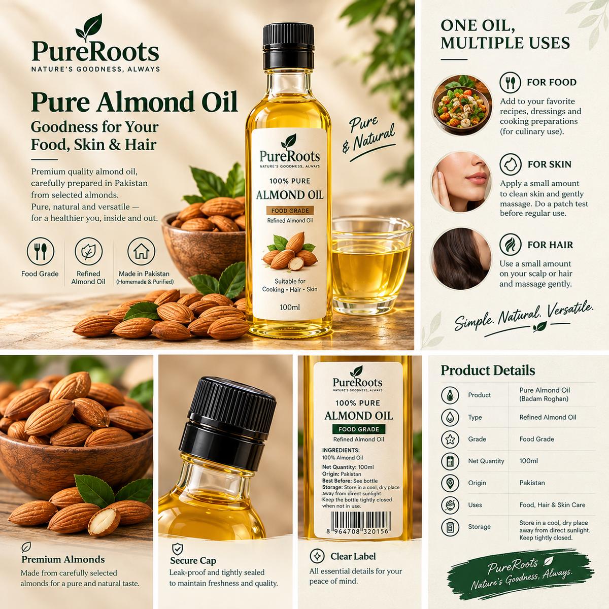 PureRoots Pure Almond Oil (Badam Roghan)