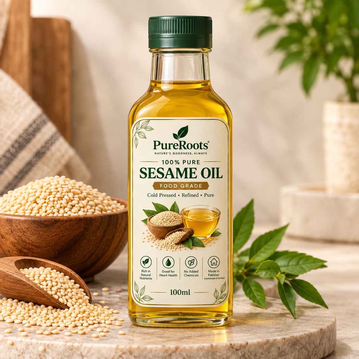 PureRoots Pure Sesame Oil (Til Oil) – Food Grade | 100ml