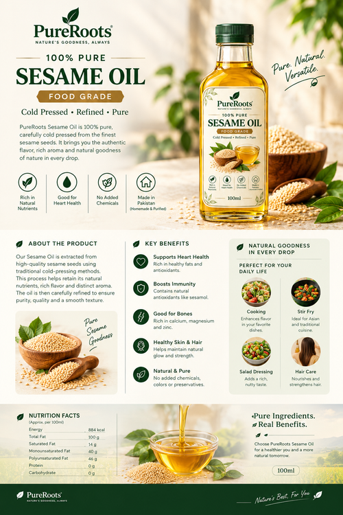 PureRoots Pure Sesame Oil (Til Oil) – Food Grade | 100ml