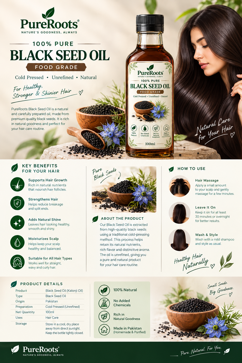 PureRoots 100% Pure Black Seed Oil (Kalonji Oil) – 100ml